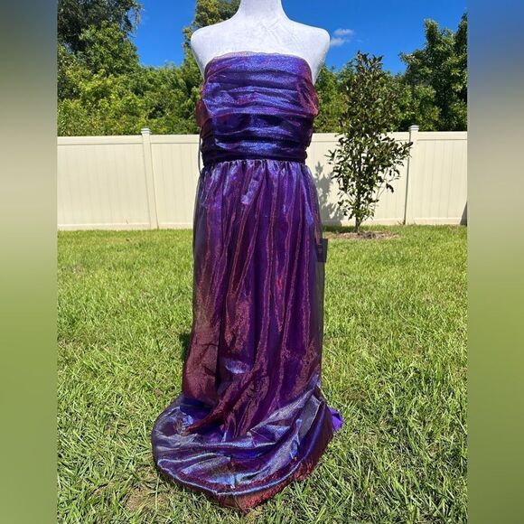 NWT Lulu’s beyond precious iridescent blue strapless organza dress Sz L - Picture 1 of 11